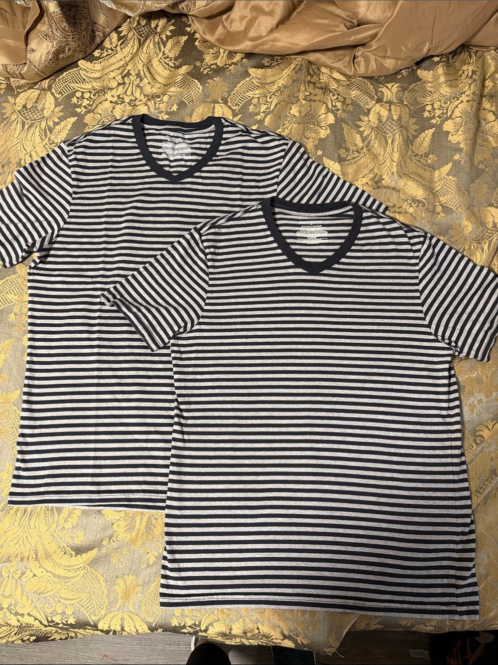 Amazon Essentials Black and White Striped V-Neck Tee- 2 Tees